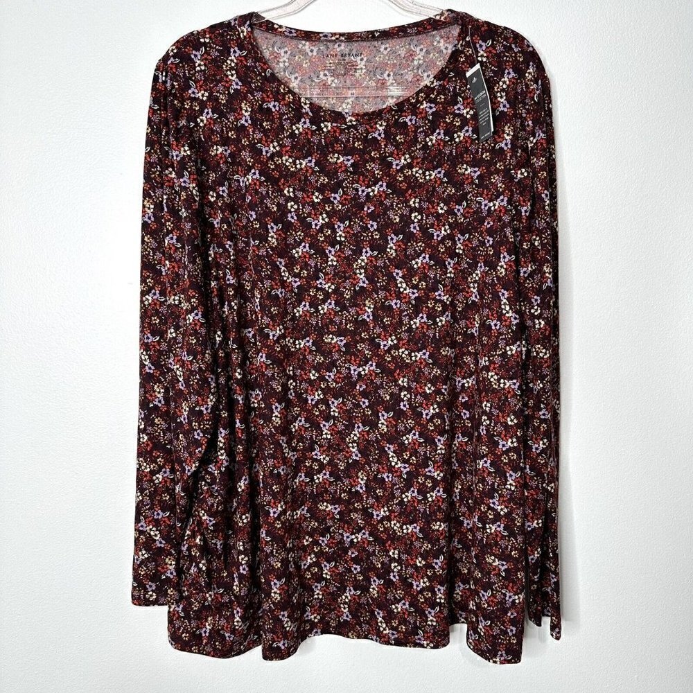 Ditsy Floral Tunic Top Burgundy Size 26